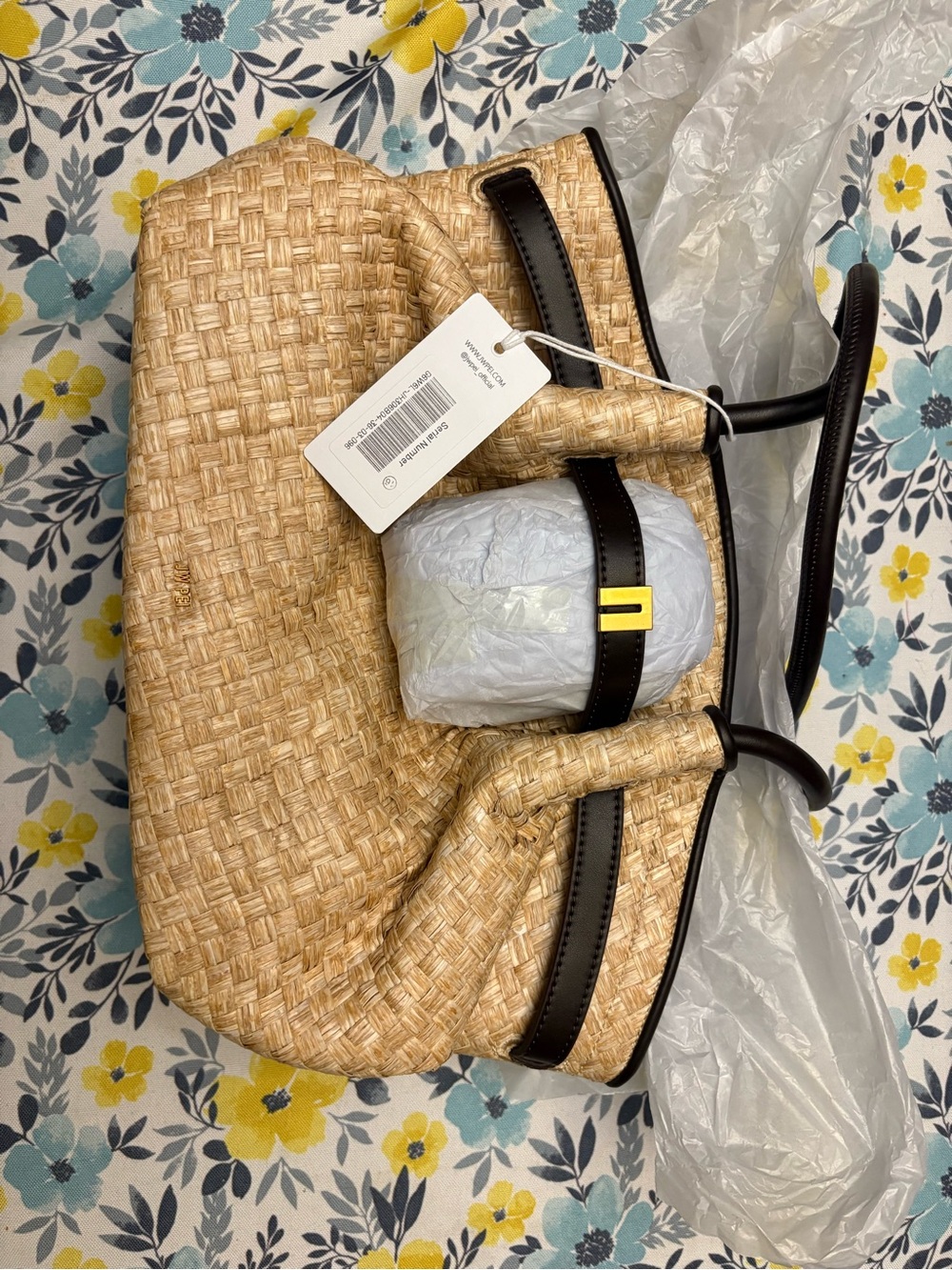 JW PEI Natural Straw Shoulder Bag with Black Trim